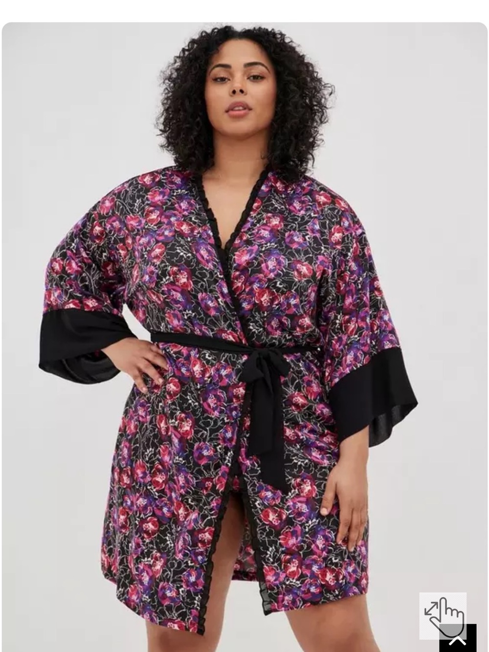 Torrid Curve Kimono Sleeve Midi Robe  Satin Floral Black size 3X/4X new